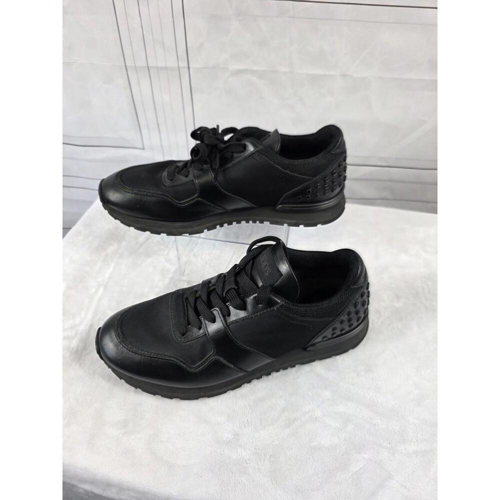 Classy Luxury Tods Black Nylon Mesh Leather Sneakers Rubber Pebble Heel Sz 6